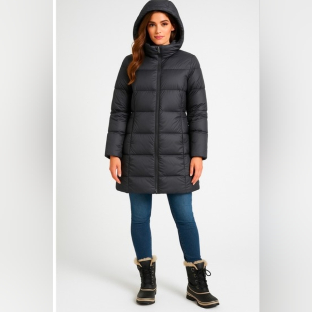 Eddie Bauer Parka Womens Black EB500 Goose Down Insulated Puffer Longline Coat